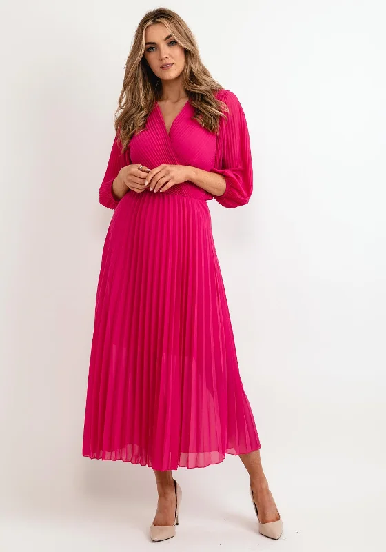 Seventy1 One Size Pleated Wrap Midi Dress, Pink Stylish Halter Neck Midi Dress