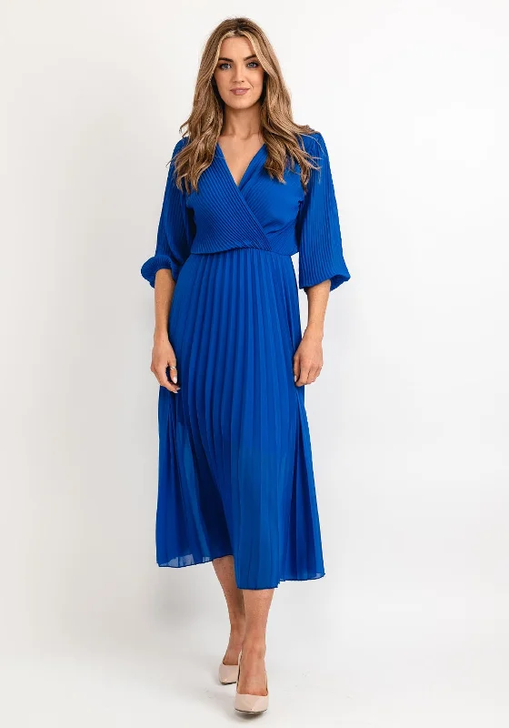 Seventy1 One Size Pleated Wrap Midi Dress, Royal Blue Elegant Satin Button Midi Dress