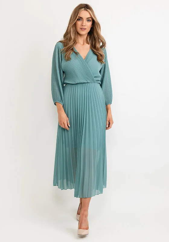 Seventy1 One Size Pleated Wrap Midi Dress, Sage Green Elegant Velvet Midi Dress