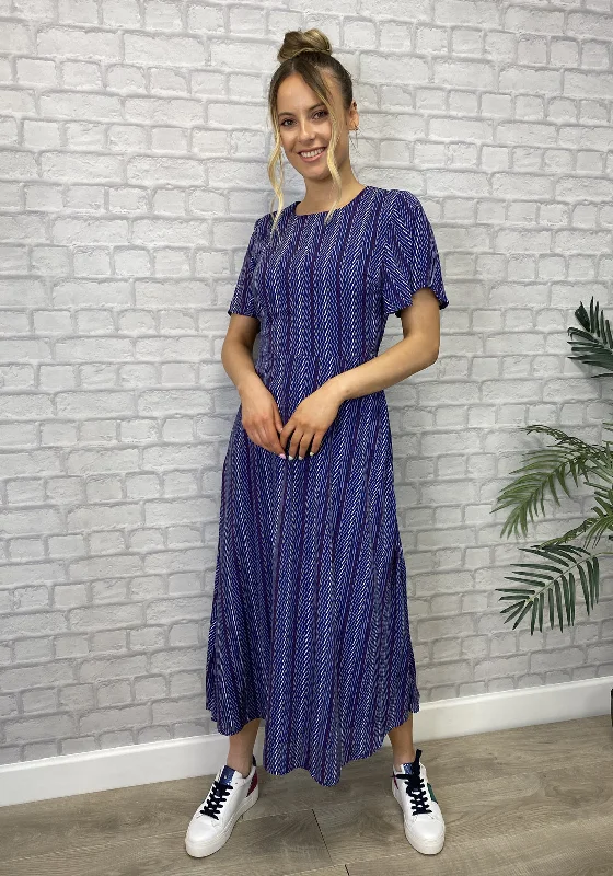 Seventy1 Printed A-Line Midi Dress, Blue Fashionable Casual Midi Dress