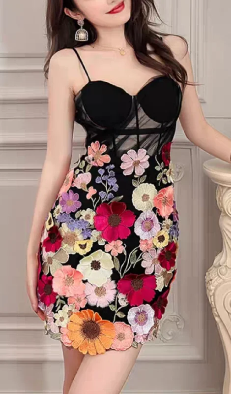 SEXY FLORAL SUSPENDER MINI DRESS Modern Satin Mini Dress