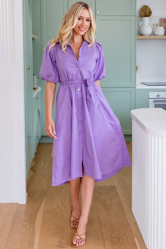 Shannon Midi Dress Lavender Trendy Boho Midi Dress