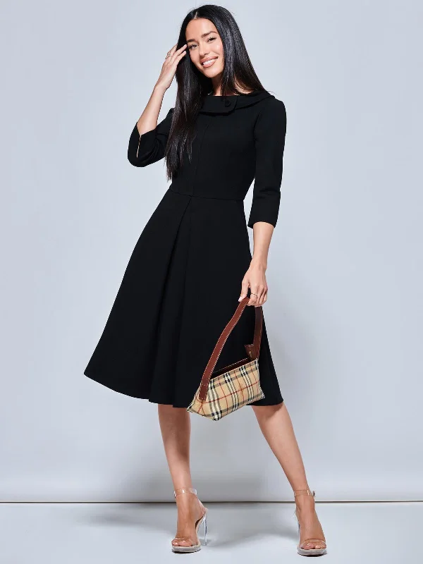 Sloan 3/4 Sleeve Midi Dress, Black Stylish Tiered Midi Dress