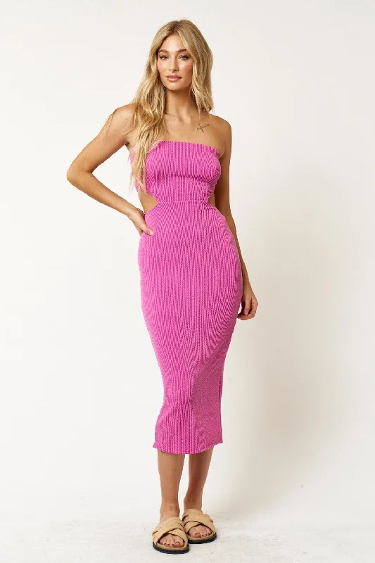 Strapless Cutout Ribbed Midi Dress Sale Trendy Boho Midi Dress