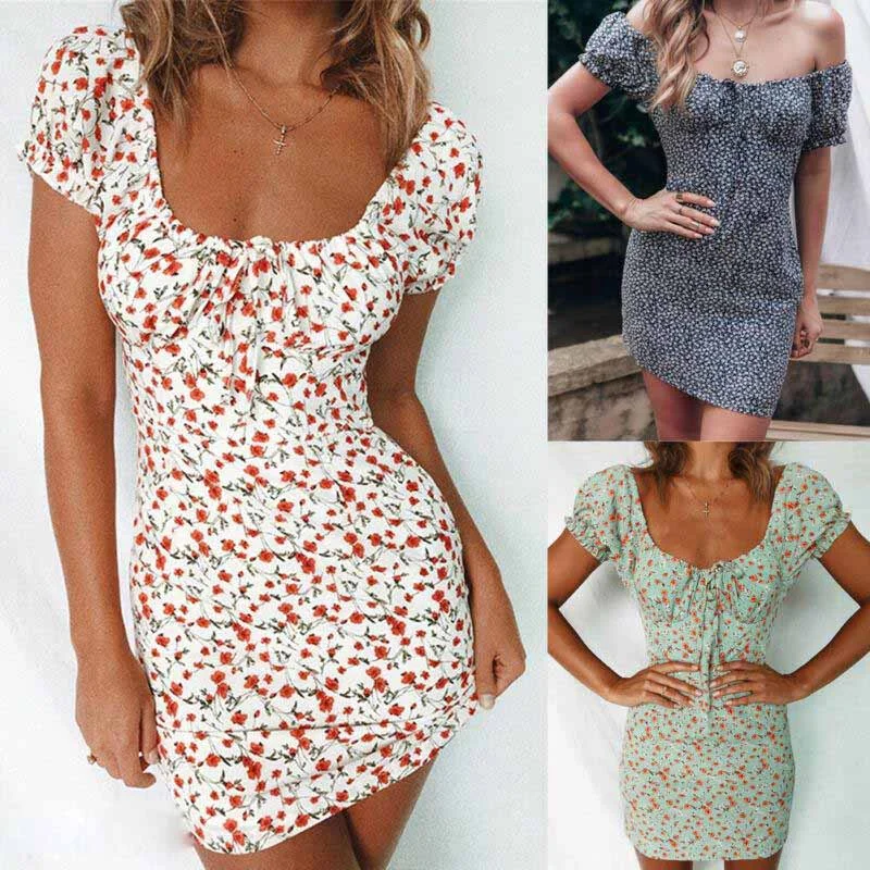 Summer Boho Floral Mini Dress Cozy Jersey Mini Dress