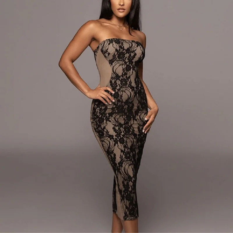 Take me away lace midi dress Elegant Maxi-Midi Hybrid Dress