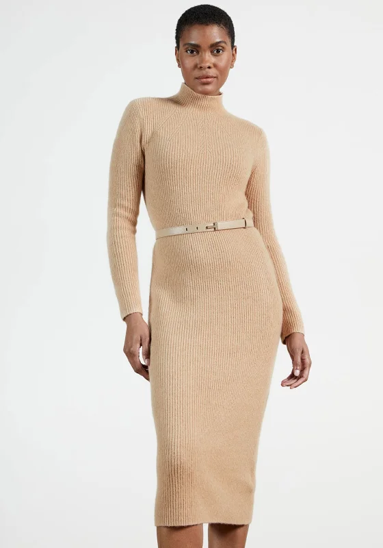 Ted Baker Womens Conniey Knit Midi Dress, Camel Fashionable Pencil Midi Dress