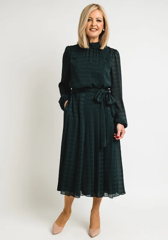 Ted Baker Womens Wilmer Houndstooth Midi Dress, Dark Green Fashionable Fitted Midi Dress