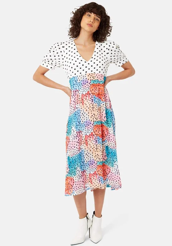 Traffic People Mia Polka Dot Midi Dress, Multi Fashionable Casual Midi Dress