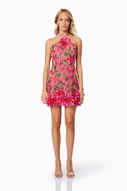 Valentina 3D Floral Mini Dress in Pink Trendy Floral Mini Dress