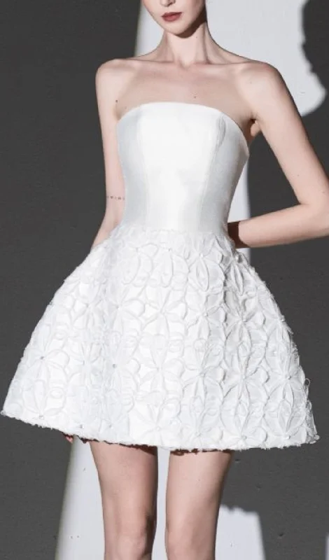 WHITE EMBELLISHED STRAPLESS MINI DRESS Chic Puff Sleeve Mini Dress