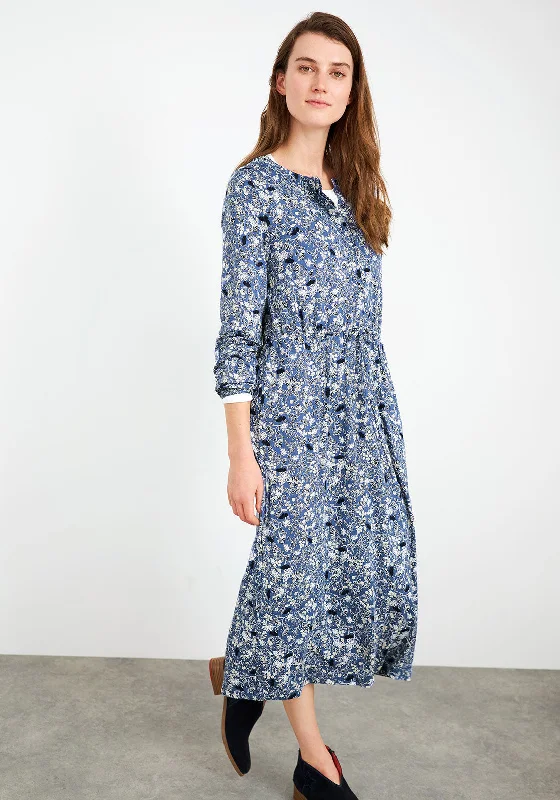 White Stuff Herbie Jersey Midi Dress, Blue Trendy Flared Sleeve Midi Dress