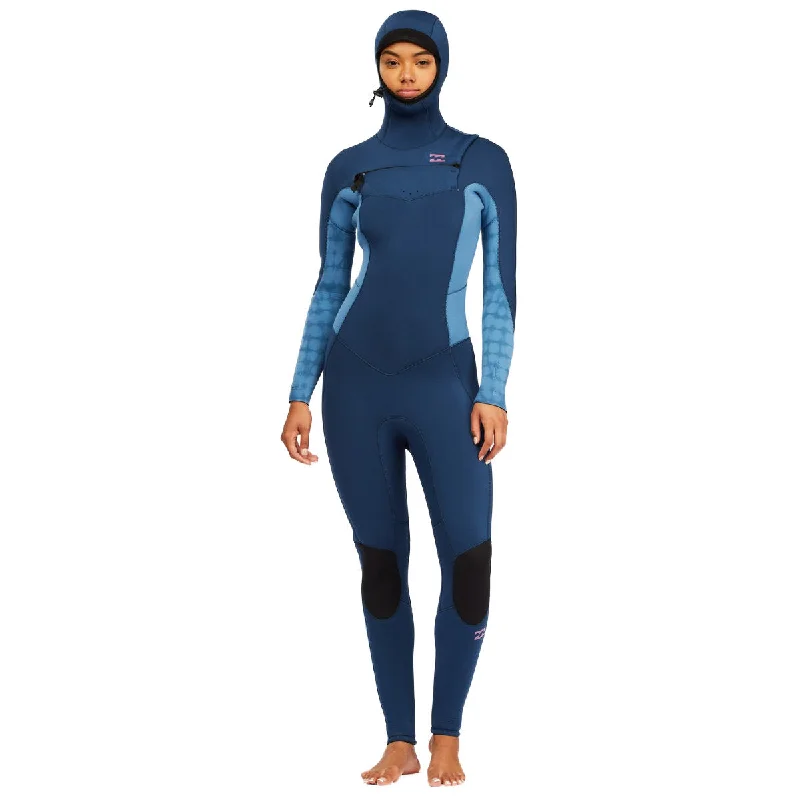 5/4mm Women’s Billabong Synergy Hooded Chest Zip Full Wetsuit - 'River' blue Hoodie with Half-Zip Sporty Casual