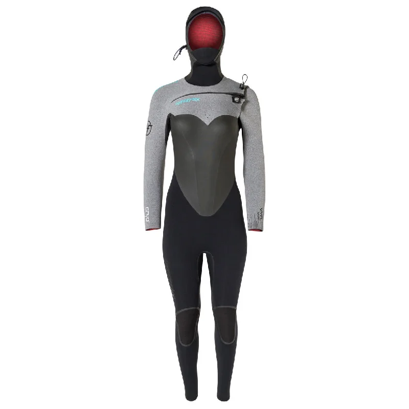 6/5 Hyperflex Womens Wetsuit Vyrl CRYO Frontzip Hooded Fullsuit - Size 12 - Final Sale Hoodie with Mock Neck Collared Structured