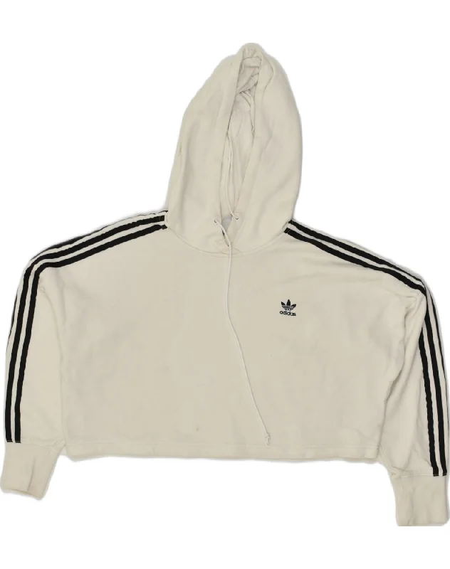 ADIDAS Womens Crop Hoodie Jumper UK 6 XS Grey Cotton Hoodie with Drawstring Waist Adjustable Fitted