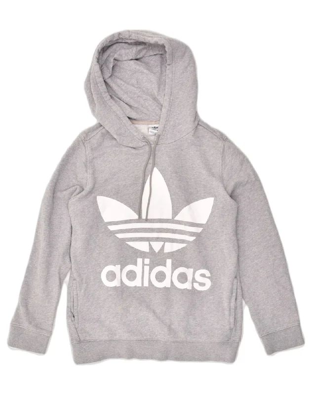 ADIDAS Womens Graphic Hoodie Jumper UK 14 Large  Grey Cotton Hoodie with Gradient Ombre Colorful