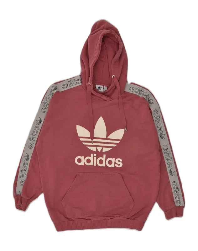 ADIDAS Womens Graphic Hoodie Jumper UK 14 Medium Pink Cotton Hoodie with High Neck Warm Protective