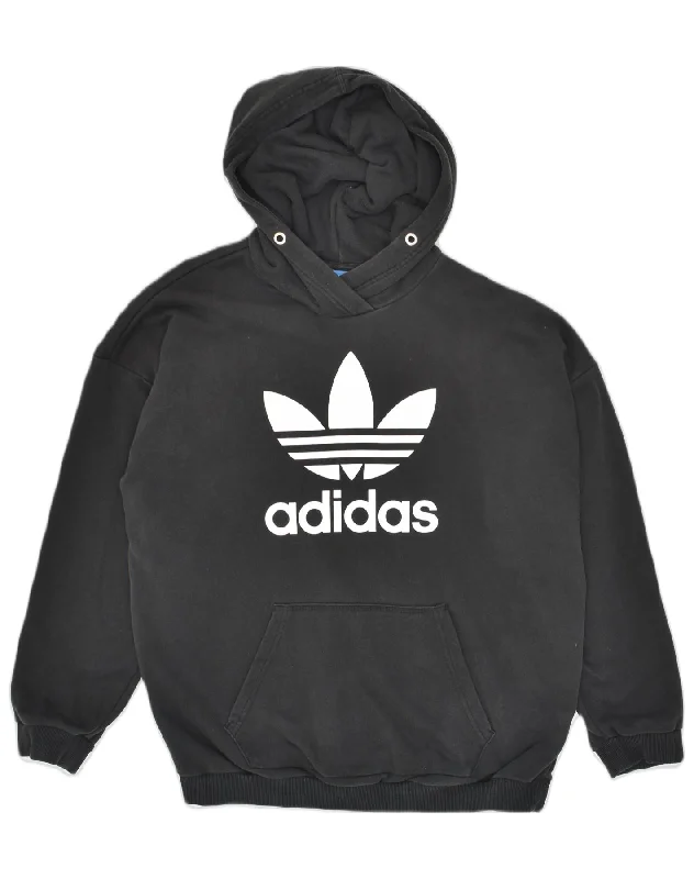 ADIDAS Womens Graphic Hoodie Jumper UK 18 Large  Black Cotton Hoodie with High Neck Warm Protective