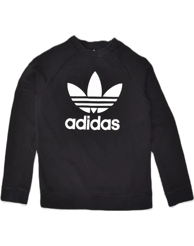 ADIDAS Womens Graphic Sweatshirt Jumper UK 14 Medium Black Cotton Hoodie with High Neck Warm Protective