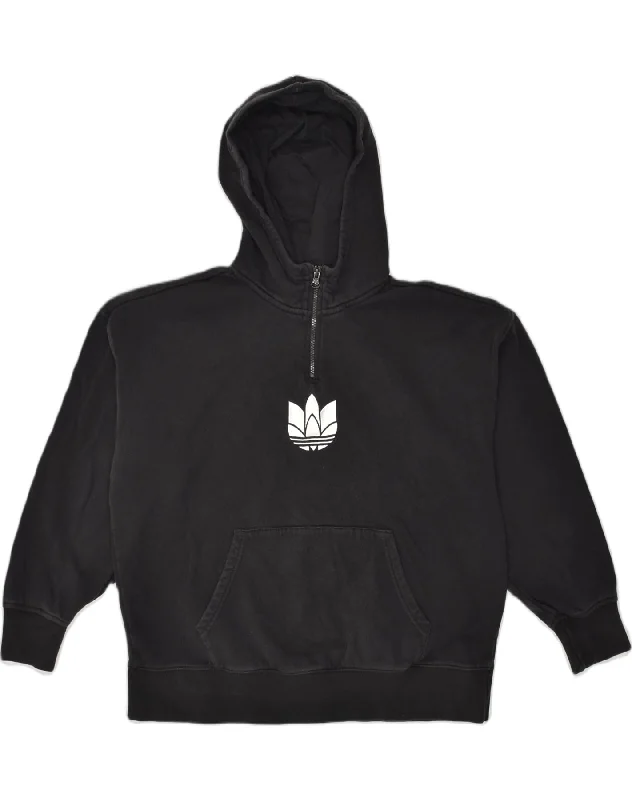 ADIDAS Womens Graphic Zip Neck Hoodie Jumper UK 22 3XL Black Cotton Hoodie with Applique Textured Unique