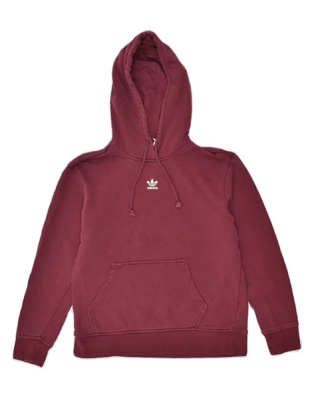 ADIDAS Womens Oversized Hoodie Jumper UK 10 Small Burgundy Cotton Hoodie with Patch Decorative Personalized