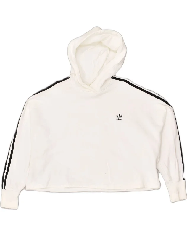 ADIDAS Womens Oversized Hoodie Jumper UK 18 XL White Cotton Hoodie with Double Zipper Versatile Adjustable