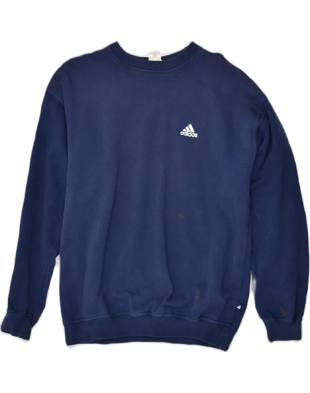 ADIDAS Womens Sweatshirt Jumper Size 36/38 Medium Navy Blue Cotton Hoodie with Contrast Stitching Detailed Premium