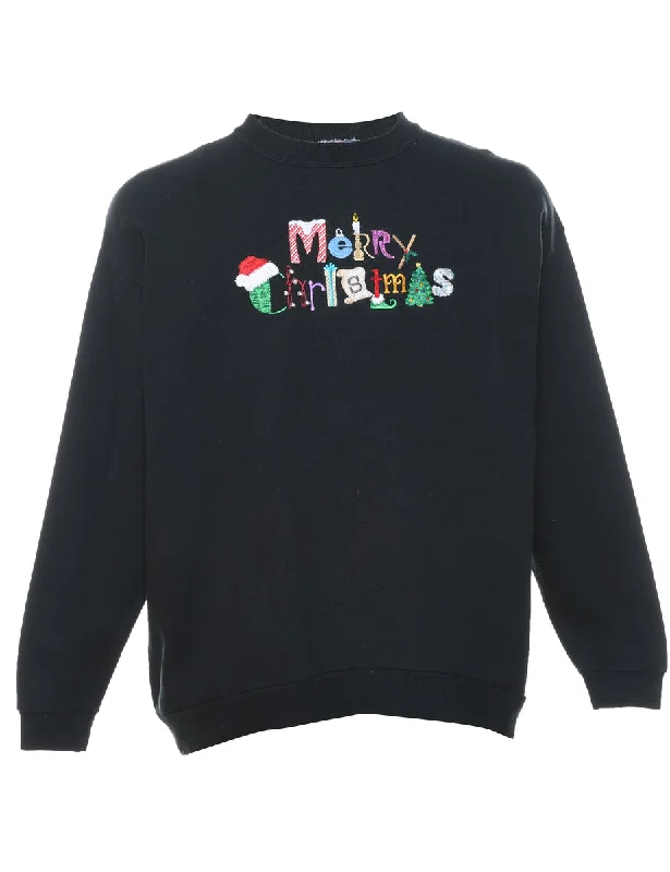 Black Christmas Sweatshirt - L Hoodie with Puffed Sleeves Voluminous Trendy