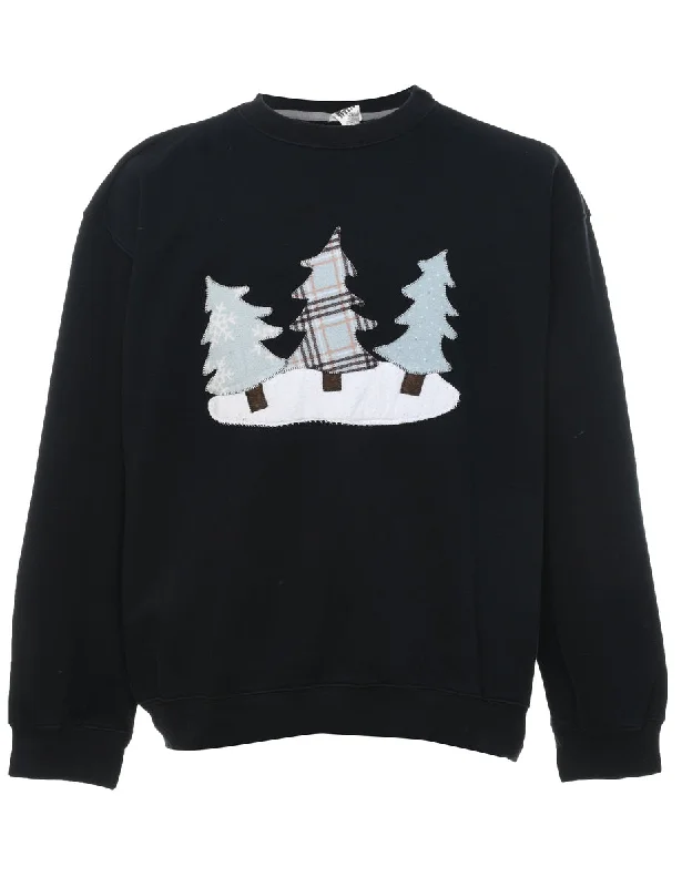 Black Christmas Sweatshirt - L Hoodie with Relaxed Fit Easy Casual