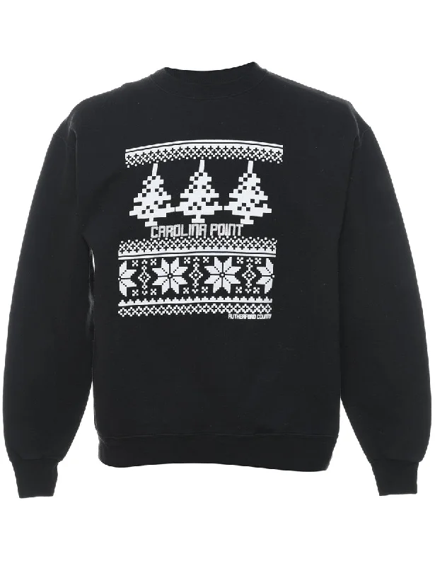 Black Christmas Sweatshirt - M Hoodie with Toggle Buttons Decorative Unique