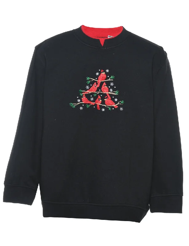 Black Christmas Sweatshirt - M Hoodie with High Neck Warm Protective