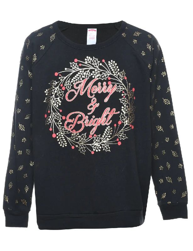 Black Christmas Sweatshirt - XL Hoodie with Embroidery Detailed Premium