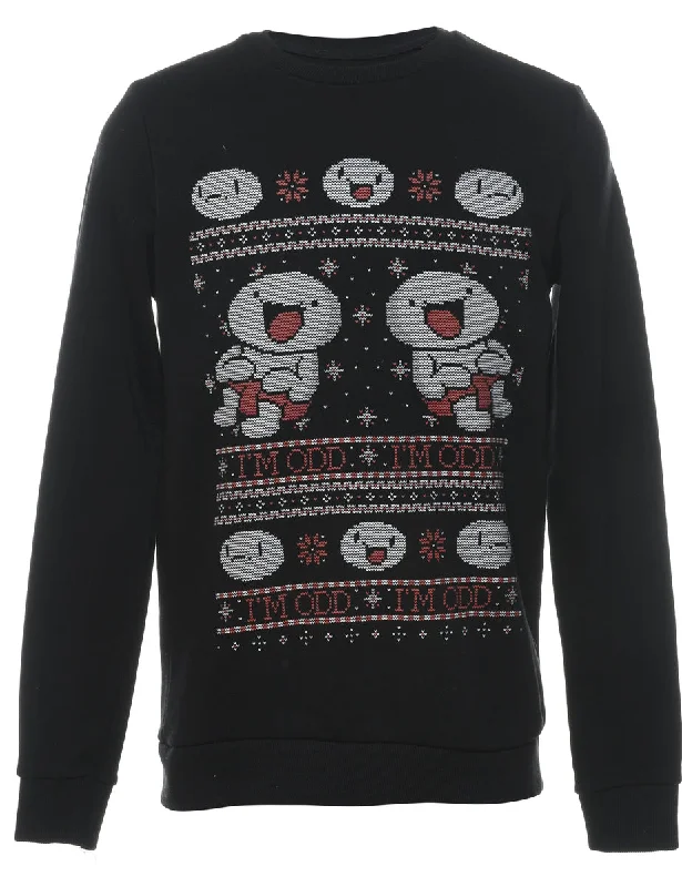 Black Festive Season Christmas Sweatshirt - S Hoodie with Mesh Breathable Sporty