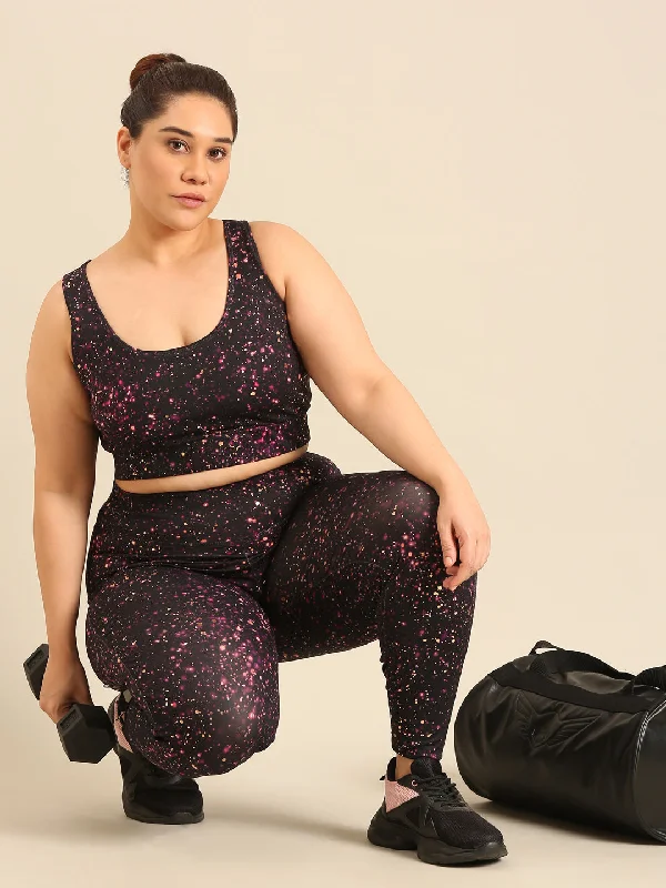 Black Galaxy Print Sports Bra Cozy Wire-Free Bra