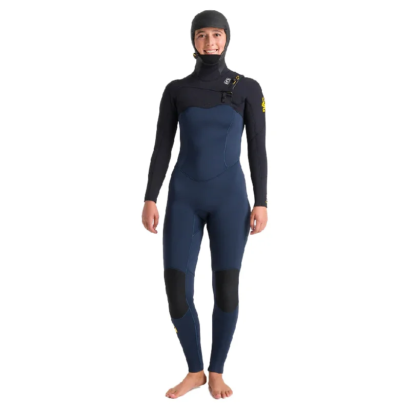 C-Skins Women's Solace 5/4mm Chest Zip Hooded Wetsuit - Blustone/Blk/Saffron Hoodie with Hem Applique Textured Unique