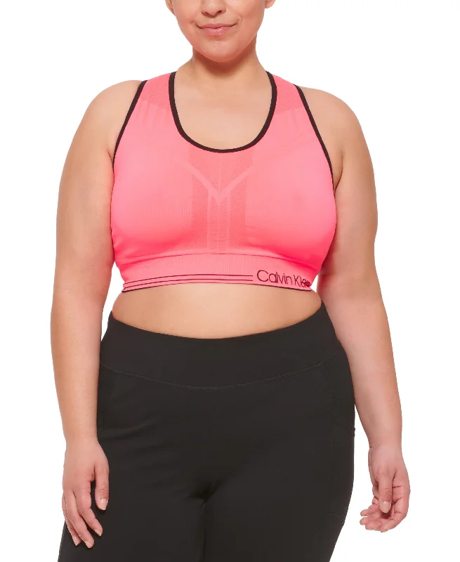 Calvin Klein Performance Plus Size Reversible Medium Impact Sports Bra Stylish Lace Bralette