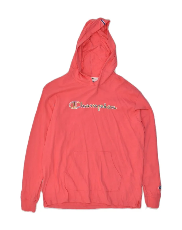 CHAMPION Womens Graphic Hoodie Jumper UK 14 Medium Pink Cotton Hoodie with Half-Zip Sporty Casual