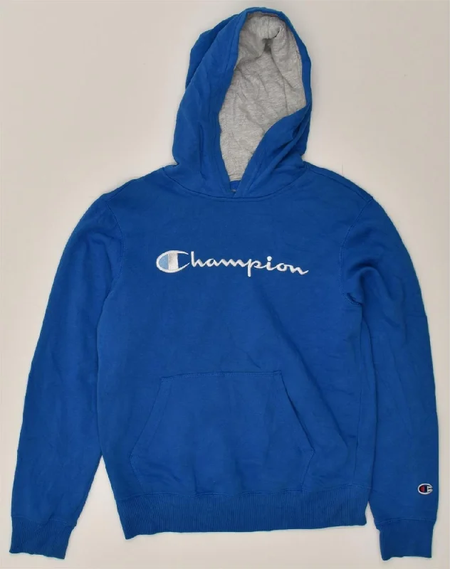 CHAMPION Womens Graphic Hoodie Jumper UK 18 XL Blue Cotton Hoodie with Typography Text Message