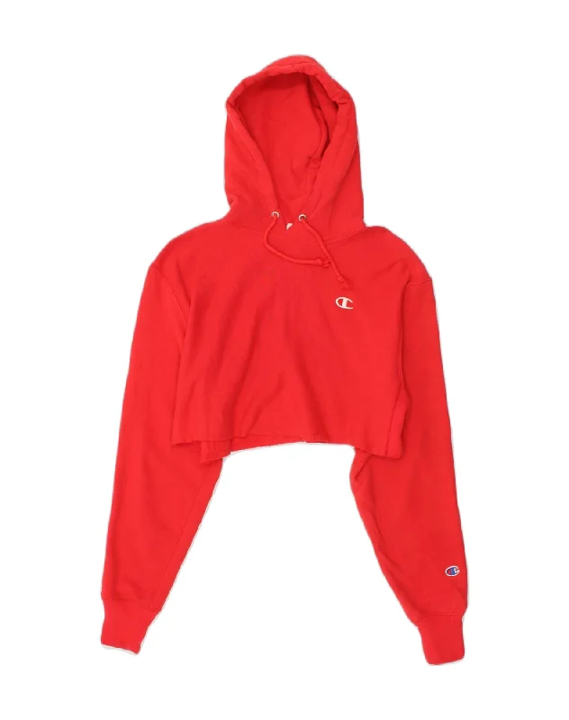 CHAMPION Womens Graphic Hoodie Jumper UK 6 XS Red Cotton Hoodie with Slim Fit Tailored Modern