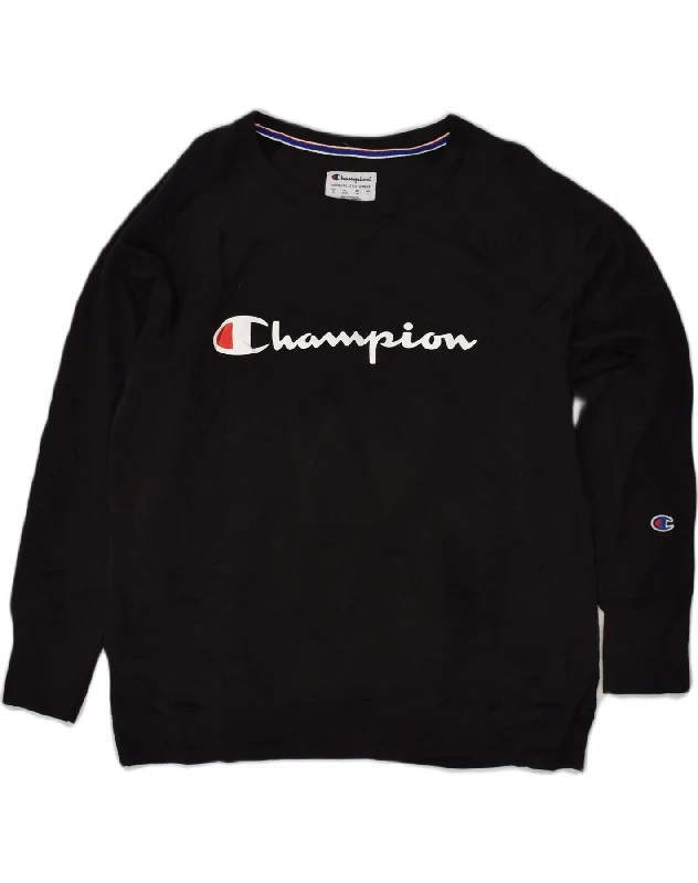 CHAMPION Womens Graphic Sweatshirt Jumper UK 18 XL Black Cotton Hoodie with Pastel Soft Subtle