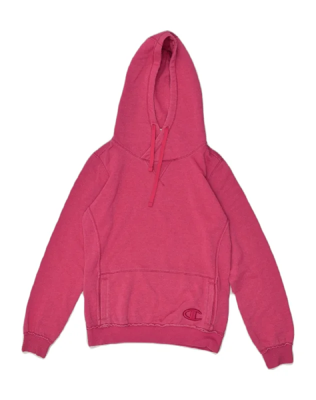 CHAMPION Womens Heritage Fit Hoodie Jumper UK 14 Medium Pink Cotton Hoodie with Gradient Ombre Colorful