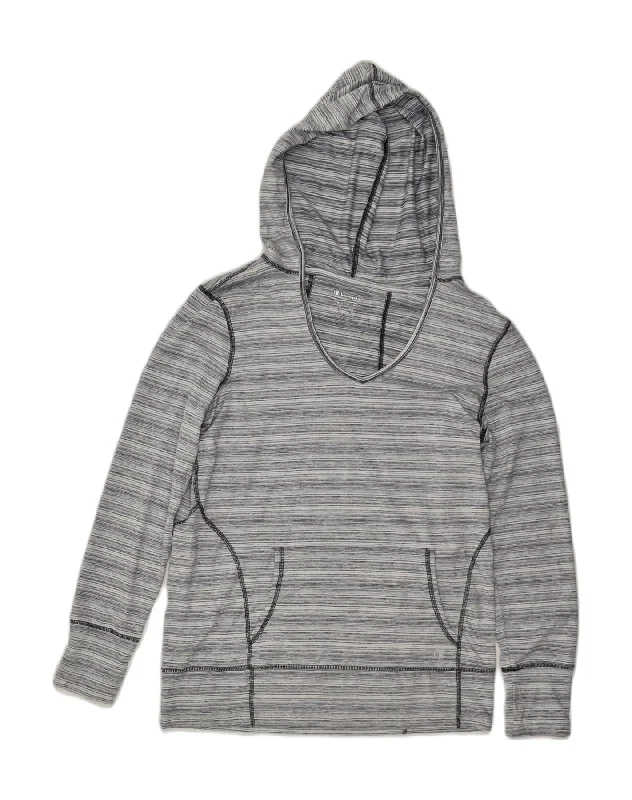 CHAMPION Womens Hoodie Jumper UK 16 Large Grey Polyester Hoodie with Drawcord Adjustable Secure