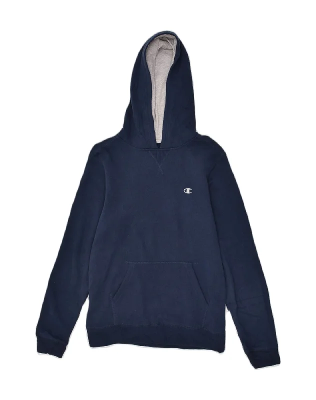 CHAMPION Womens Hoodie Jumper UK 18 XL Navy Blue Cotton Cotton Hoodie Fleece Lining Warmth