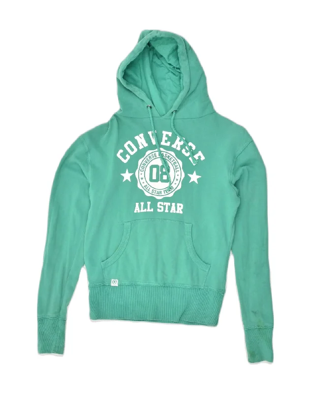 CONVERSE Womens Graphic Hoodie Jumper UK 6 XS Green Cotton Hoodie with Relaxed Fit Easy Casual