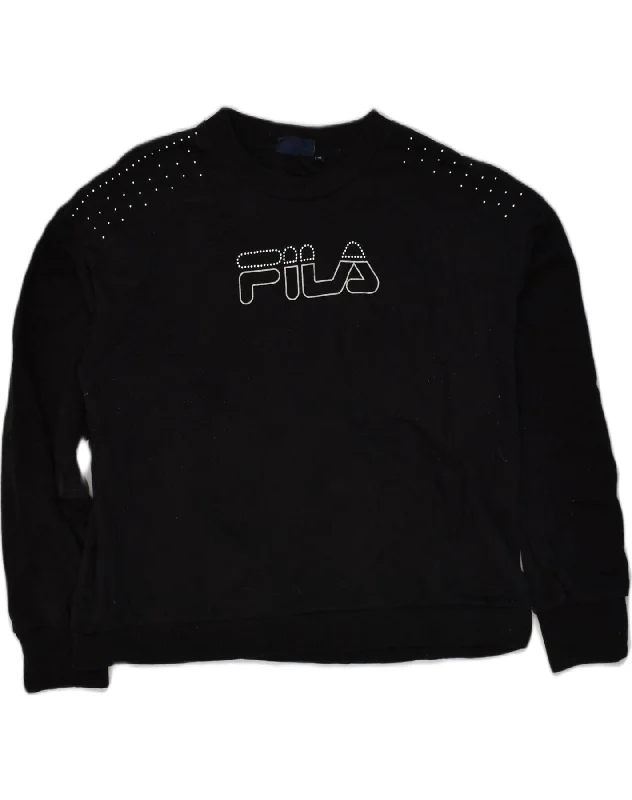 FILA Womens Graphic Sweatshirt Jumper UK 18 XL Black Polyester Hoodie with Hem Drawcord Adjustable Customizable