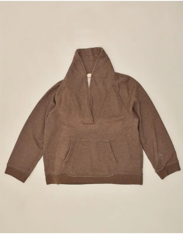 J. CREW Womens Sweatshirt Jumper UK 18 XL Brown Cotton Hoodie with Button Classic Timeless