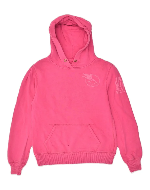 JACK WILLS Womens Graphic Hoodie Jumper UK 10 Small  Pink Cotton Hoodie with Fur Luxurious Winter