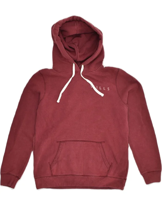 JACK WILLS Womens Graphic Hoodie Jumper UK 12 Medium Maroon Cotton Hoodie with Hidden Zipper Minimalist Clean