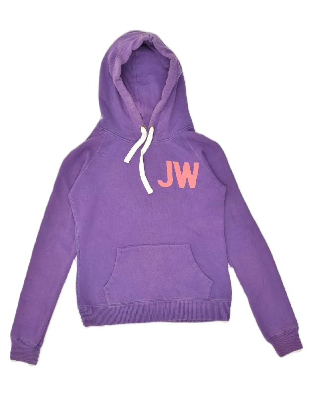 JACK WILLS Womens Graphic Hoodie Jumper UK 8 Small Purple Cotton Hoodie with Hood Adjustable Protection