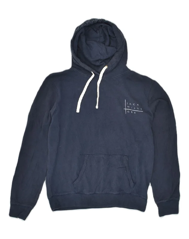 JACK WILLS Womens Hoodie Jumper UK 14 Large Navy Blue Cotton Hoodie with Full-Zip Functional Layering